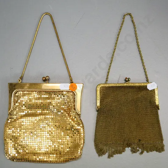 2 small evening bags - one metal mesh and one gold sequins