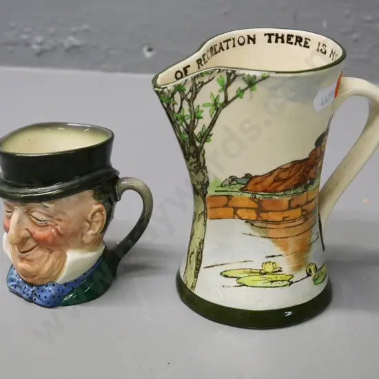 Royal Doulton Gallant Fishers jug H-130 and a Dickens ware Mr. Micawber jug