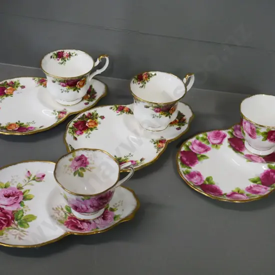 4 Royal Albert rose pattern tennis sets - American Beauty, Old Country Roses, etc.