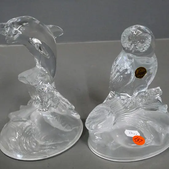 2 Cristal D'Arque figures - dolphin H-170 and owl