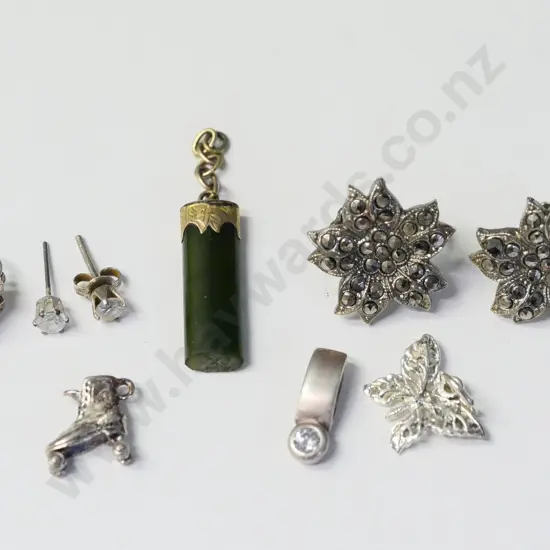 pr stud earrings, screw on earrings, cz pendant [no chain] & 4 asstd charms greenstone,shoe,car,butterfly
