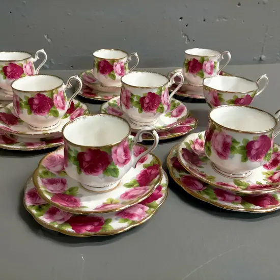 7x Royal Albert Old English Rose trios and a spare cup