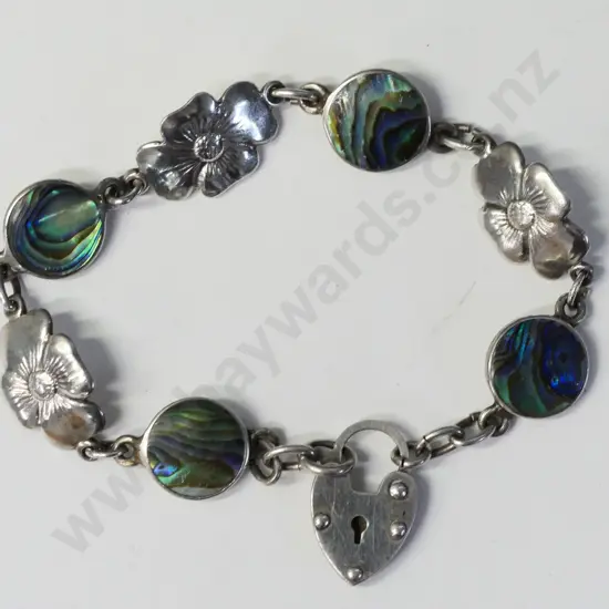 silver & paua shell bracelet stamped silver stg