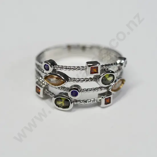 silver multi stone ring stamped S925