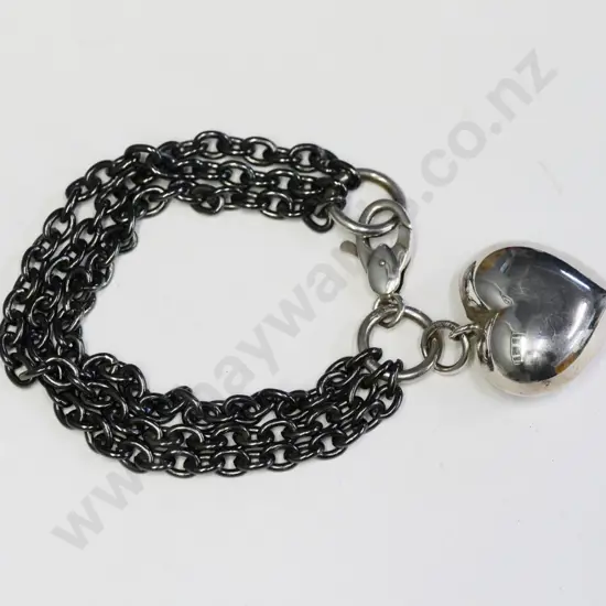 3 chain bracelet with heart  - clasp stamped 925