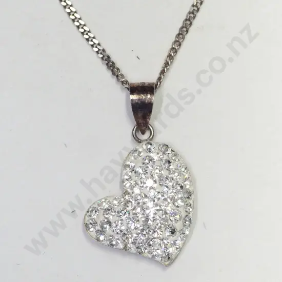silver cz heart pendant stamped 925