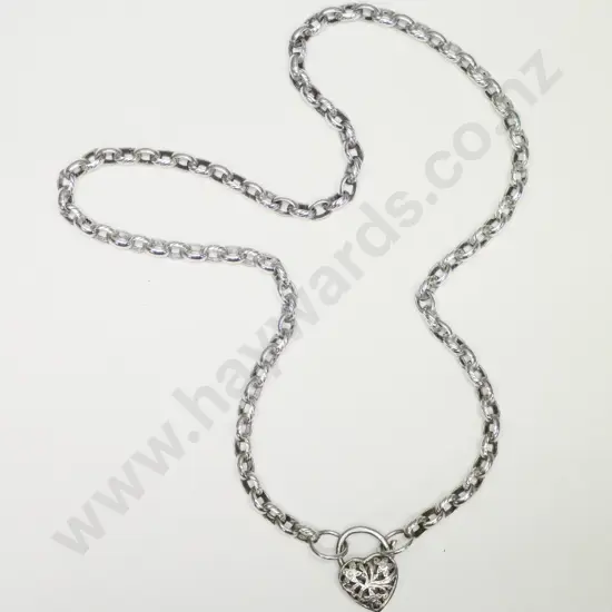 silver necklace with heart shaped clasp stamped 925