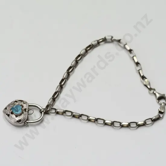 silver chain bracelet with heart shaped clasp stamped 925