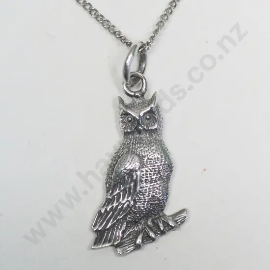 silver owl necklace chain stamped 925