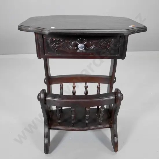 reproduction mahogany end table with 1 drawer, magazine rack base H-630 W-490 D-400