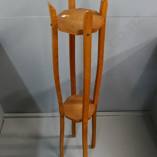 deco oak 2-tier indoor plant stand - a bit wobbly, has chip to top H-1090