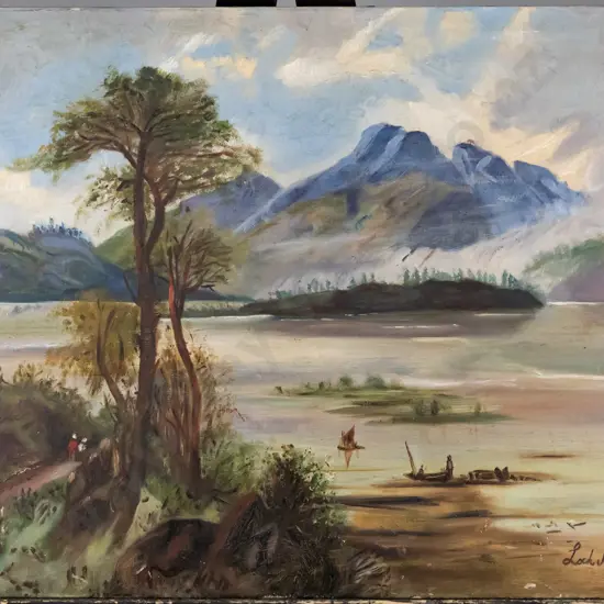 boxed oil on canvas - lake scene H-410 W-510