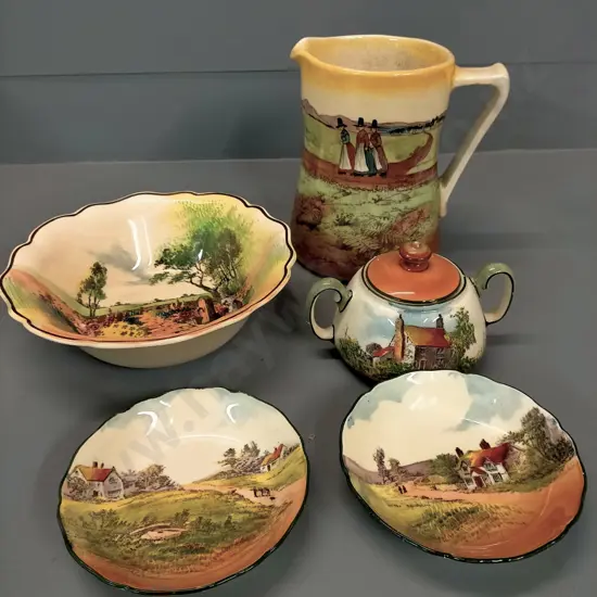 5 pieces of Royal Doulton - large Welsh Ladies jug, Garden Path serving bowl, 3 pieces of Country Cottage ware