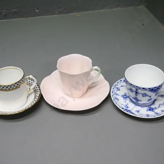 3 demi-tasse cups & saucers - Royal Albert, Royal Copenhage, and Shelley
