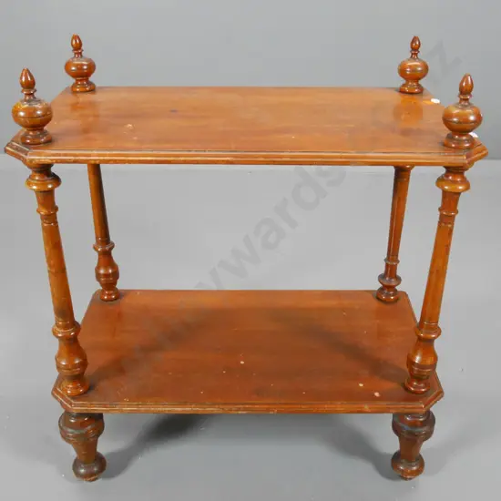 vintage small mahogany 2-tier whatnot w/turned spindles - wobbly & legs may have been cut down H600 W530 D290