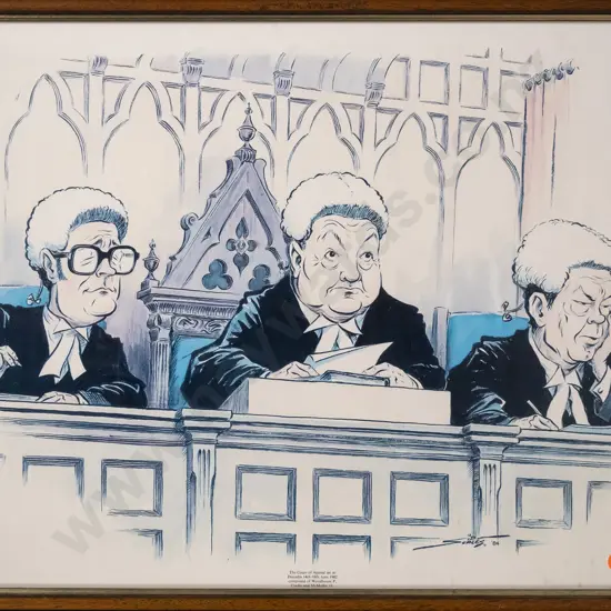 Sid Scales courtroom print - Court of Appeal Dunedin 1982, Woodhouse P, Cooke and McMullin JJ H-410 W-580