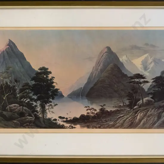 framed historic print - Mitre Peak and Pembroke Peak, Milford Sound H-280 W-540
