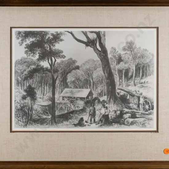framed historical print "Kai Warra Warra Sawmill" H-230 W-340