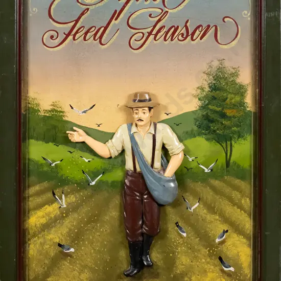 framed composite figure on wood - April Seed Season H-580 W-390