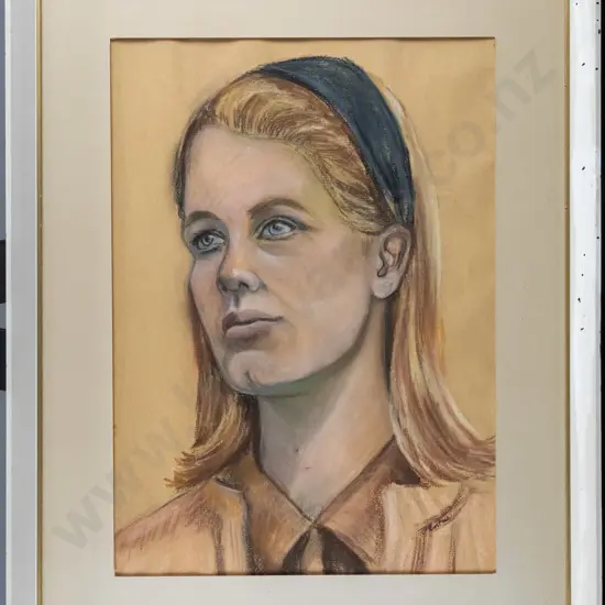 Pearl Eustace? - framed pastel - female portrait H-360 W-250 (borer in frame)