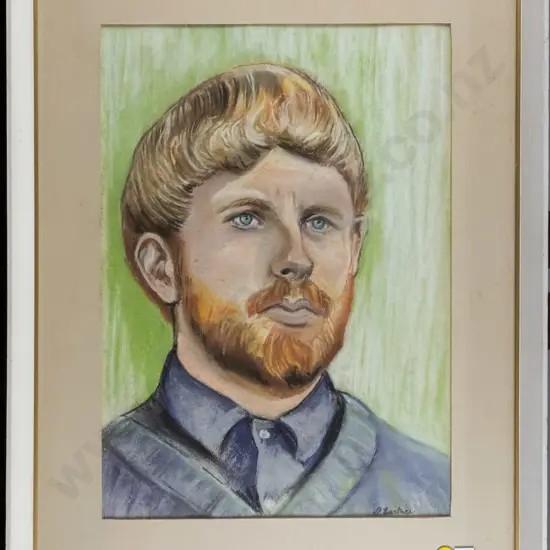 Pearl Eustace - framed pastel - male portrait H-360 W-250