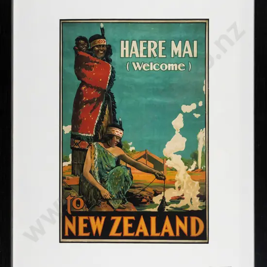 framed reproduction retro New Zealand promotional print H-220 W-145
