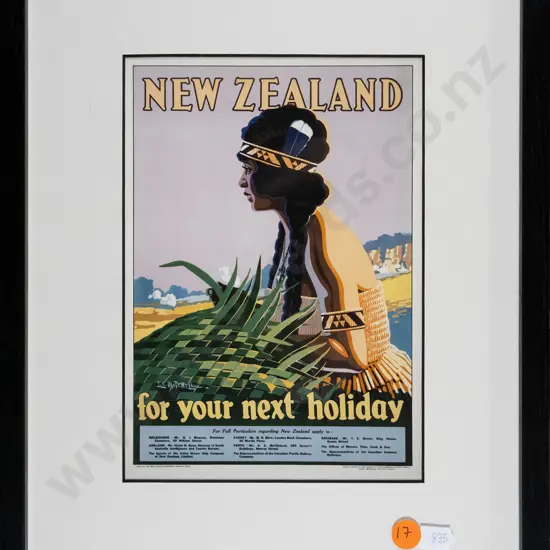 framed reproduction retro New Zealand promotional print H-200 W-130