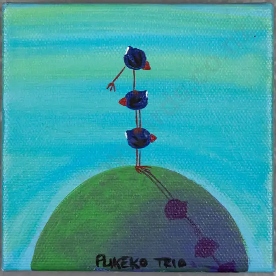 illegible signature - boxed acrylic "Pukeko Trio" H-100 W-100