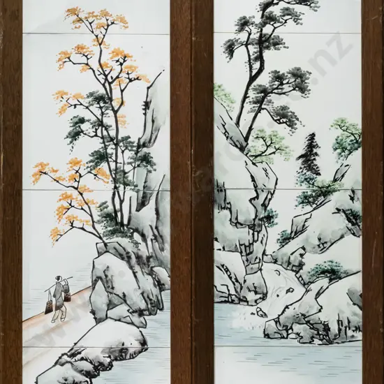 pair of framed oriental picture tiles Each H-600 W-140
