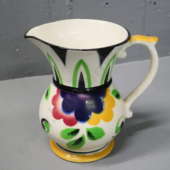 deco T&G Greene Gresley hand-decorated jug - fine hair crack in base H-160 W-165
