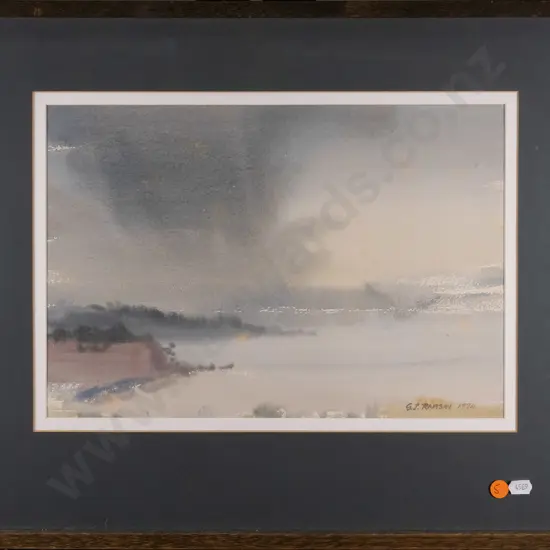 GJ Ramsay 1974 - framed watercolour - lake scene (some foxing) H-240 W-340