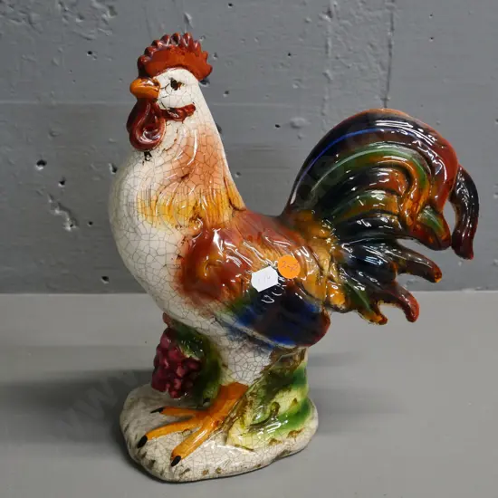ceramic Majolica-style cockerel with crazed finish H-270