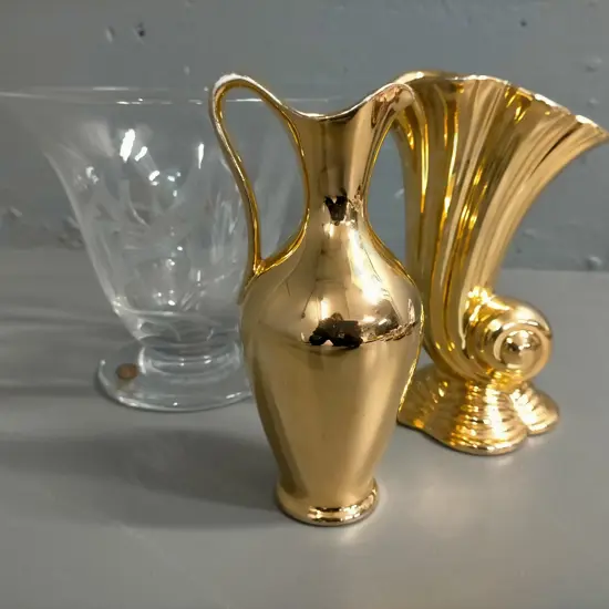Tudor crystal vase H-160 , 2x Royal Winton Golden Age vases