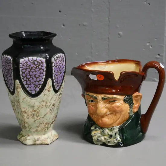 large Royal Doulton Old Charlie character jug H-140 and a vintage German vase H-220