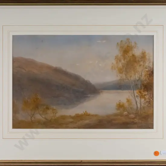 Edward Tucker (attrib) framed watercolour - Autumn Lake Landscape (slight foxing) H-250 W-380