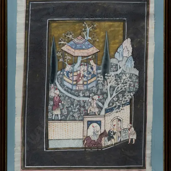 framed oriental watercolour on silk H-340 W-250