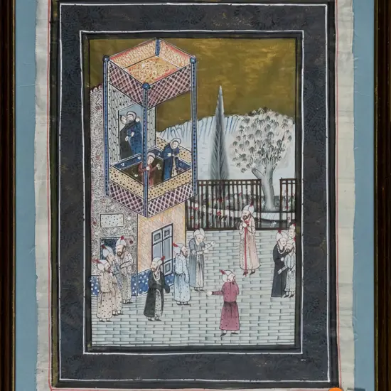 framed oriental watercolour on silk H-340 W-250