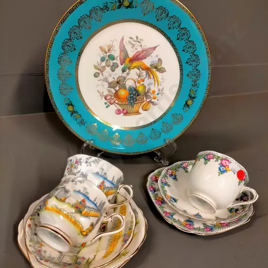 2x Royal Albert trios, cup and plate, Aynsley cabinet plate