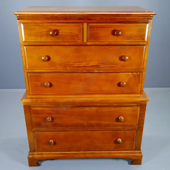 rimu chest-on-chest style 6-drawer chest with turned wooden handles H-1280 W-960 D-440