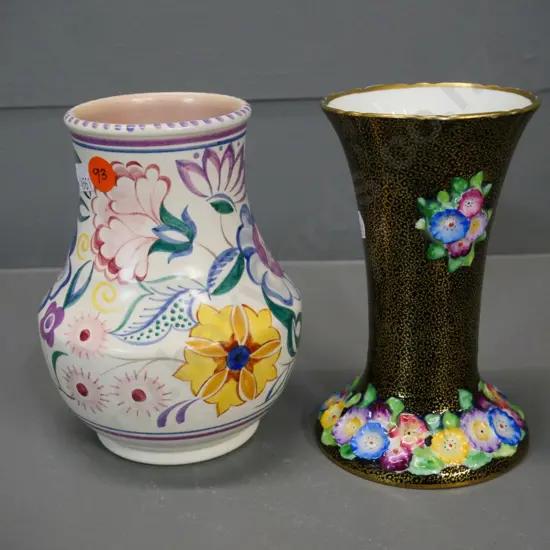 2 vases - Poole hand-painted floral and other with raised floral decoration, both approx H-150
