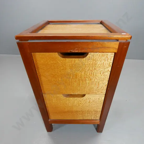 mixed timber 2-drawer chest or filing cabinet, drawers have metal side rails H800 W500 D500