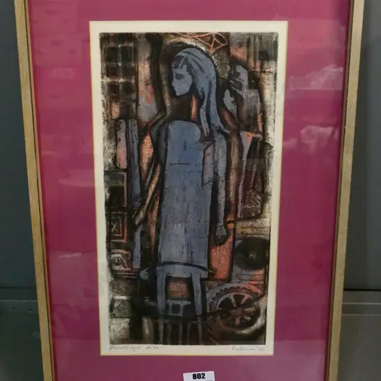 illegible signature '66 - framed ltd edition print 26/80  "Discotheque" (staining to mat) H-480 W-230