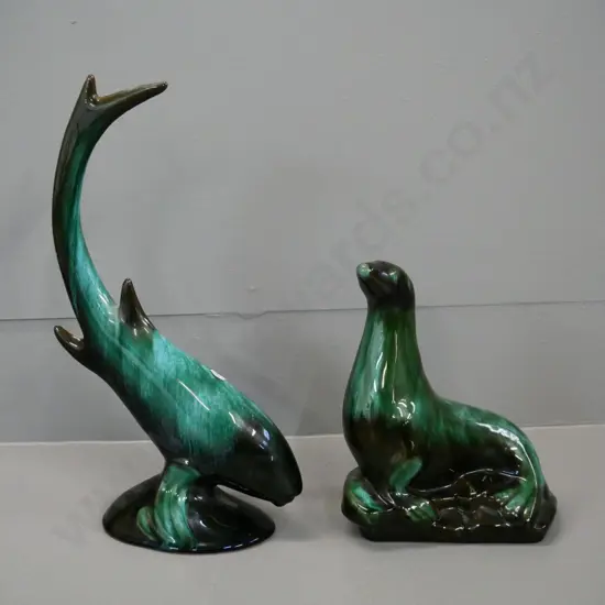 Blue Mountain pottery - leaping fish and seal figures - fish is H-300