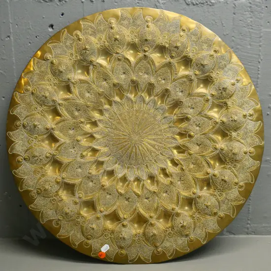 large etched and beaten brass wall charger Diameter 500
