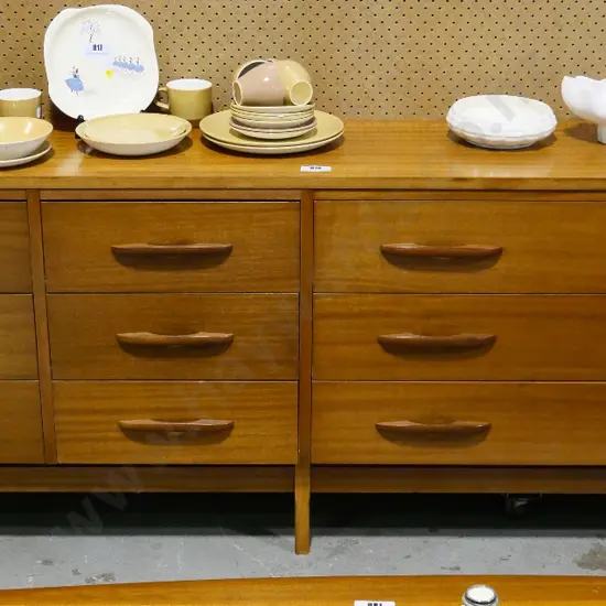 mid-century mahogany 9-drawer low-boy dresser H-720 W-1760 D-350