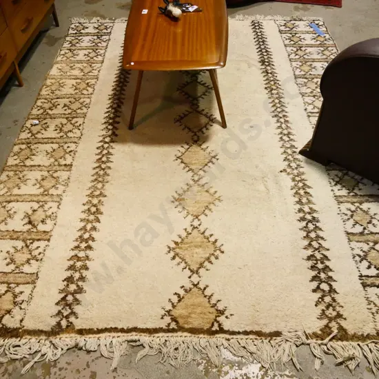 hand-knotted wool floor rug - cream and brown - needs cleaning L2350 W1810