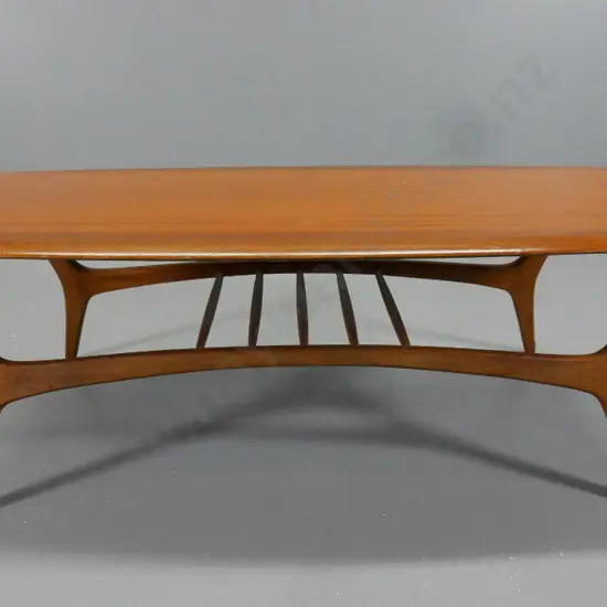 mid-century Craftrite mahogany coffee table with magazine rack - minor marks to top H400 L1200 W510