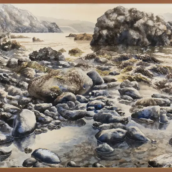 Paul Coney '83 - framed watercolour - coastal scene H-520 W-720