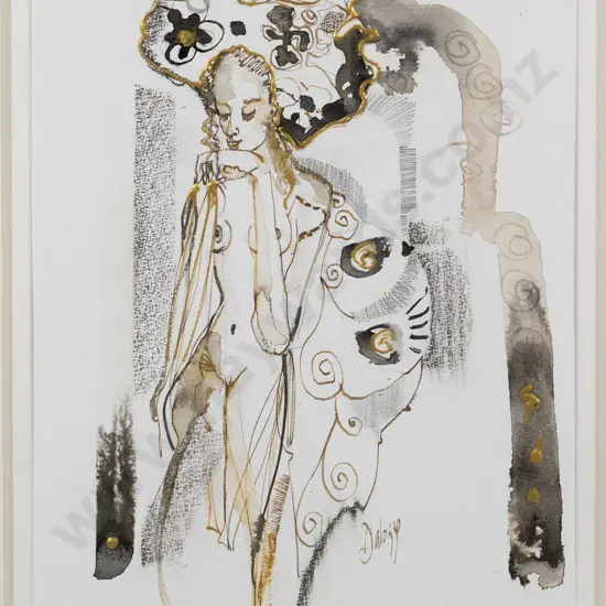 Lucette Dalozzo - framed mixed media "Contemplation series 1" H-360 W-370