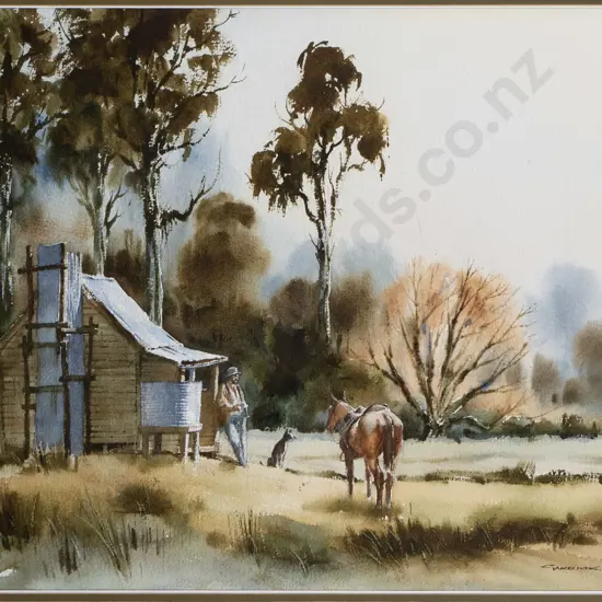 Garrick Tremain - framed watercolour "The Boundary Hut" H-370 W-540